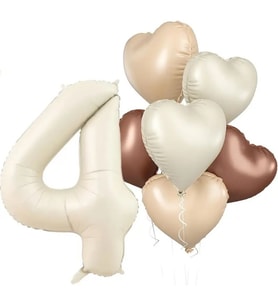 Retro Krem 4 Yaş Kalpli Folyo Balon Set