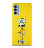 Oppo Reno 4 Soft Premier Kapak Squidward Dokunaç Tasarımlı Silikon Kılıf - Sarı (Şeffaf)