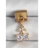 316L Çelik Gold Renk Sallantı Zirkon Taşlı Kiraz Model Nomination Charm - TJ-BC1356