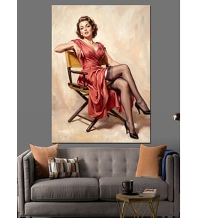 Kırmızı Elbiseli Vintage Kadın Portresi Dekoratif Kanvas - Mdf Ahşap Tablo
