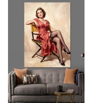 Kırmızı Elbiseli Vintage Kadın Portresi Dekoratif Kanvas - Mdf Ahşap Tablo