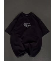 Unisex Bisiklet Yaka Baskılı Oversize T-Shirt - Siyah