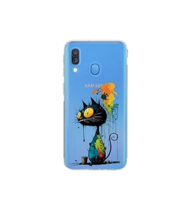 Samsung Galaxy A40 ile Uyumlu Splash Kedi Tasarımlı Şeffaf Silikon Kılıf