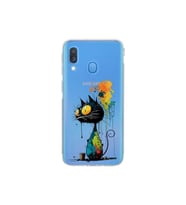 Samsung Galaxy A40 ile Uyumlu Splash Kedi Tasarımlı Şeffaf Silikon Kılıf