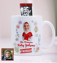 BBaskı Kişiye Özel Fotoğraflı Tesettürlü Hemşire Karikatür Kupa Bardak 330 ml – Bir Hemşire Kolay Yetişmez İsim Soyisimli Hediyelik Porselen Kupa