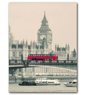 Cakatablo MDF (Ahşap) Tablo Londra Big Ben Köprü ve Kırmızı Otobüs