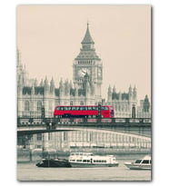 Cakatablo MDF (Ahşap) Tablo Londra Big Ben Köprü ve Kırmızı Otobüs