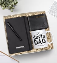 Kişiye Özel Siyah Suni Deri Cüzdan & Siyah Mat Roller Kalem & Siyah Defter & Dad Tasarım Kupa Hediye Seti