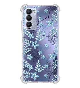 PrintiFy Tecno Camon 18P Uyumlu Köşe Korumalı Floral Mavi Tasarımlı Şeffaf Silikon Kılıf