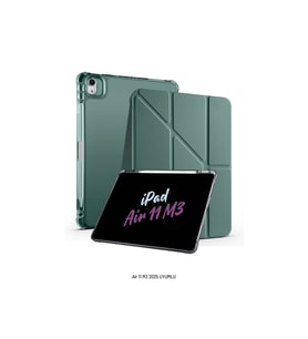 iPad Air 11 inç 2025 M3 Çip Uyumlu Kalem Bölmeli Standlı Tri Folding Fuchsia Tablet Kılıfı (Koyu Yeşil)