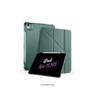 iPad Air 11 inç 2025 M3 Çip Uyumlu Kalem Bölmeli Standlı Tri Folding Fuchsia Tablet Kılıfı (Koyu Yeşil)
