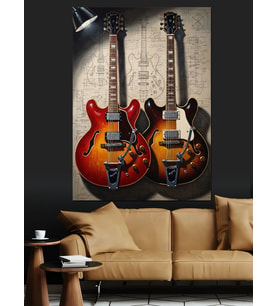 İkiz Elektro Gitarlar Teknik Sanat Dekoratif Kanvas - Mdf Ahşap Tablo