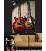 İkiz Elektro Gitarlar Teknik Sanat Dekoratif Kanvas - Mdf Ahşap Tablo