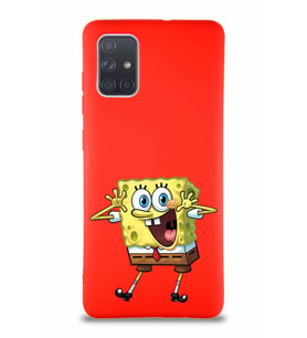 Samsung Galaxy A71 Soft Premier Kapak Sünger Bob Tasarımlı Silikon Kılıf - Kırmızı (Şeffaf)