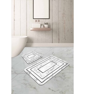 Beyaz Mermer Desen Banyo Halısı Klozet Paspas Seti BS342