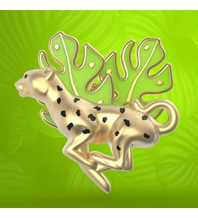Metalmorphose Leopar ve Tropikal Yaprak Broş Seti