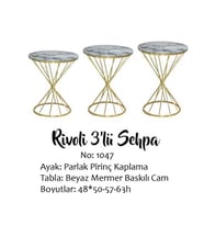 Brc Zigon 17516 RİVOLİ Model Beyaz Mermer Temper Cam Metal gold renk Kaplama El Yapım