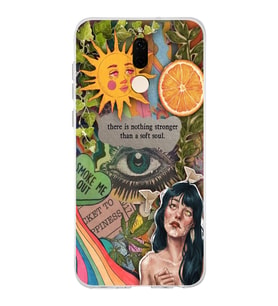 Huawei Mate 10 Lite Uyumlu Vintage Kolaj Desenli Şeffaf Telefon Kılıfı