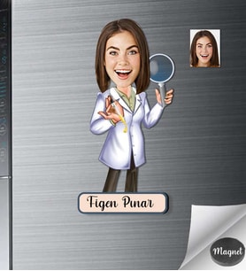Kişiye Özel Cildiye Doktor Kadın Ahşap Magnet -1
