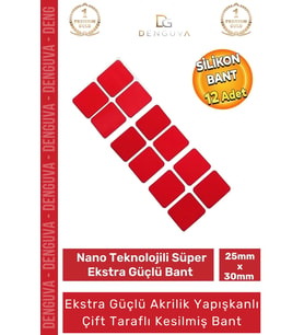 Özel Üretim Ekstra Güçlü PE Köpük Esaslı Çift Taraflı Hazır Kesilmiş 25x30mm Asma Bant 12 Adet