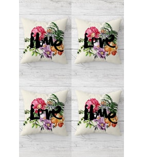 Love Home Yazılı Tropikal Çiçekler Gizli Fermuarlı Kırlent Kılıfı Koltuk Yastık Kılıfı Takım(4adet) (Pembe)