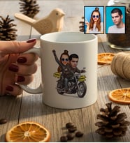 Kişiye Özel Karikatürlü Motorlu Sevgililer Kupa Bardak Sevgililer Günü Hediyesi