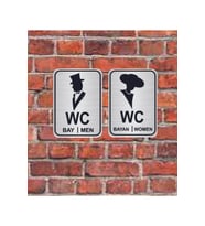 Şapkalı  Women Men Bay  Set  WC Yazılı Metal Yönlendirme Levhası 15x10 cm 15x10cm