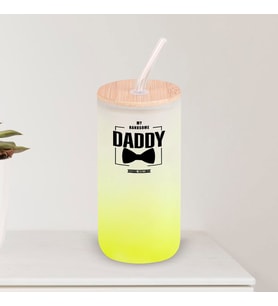 BK Gift İsimli Dad Tasarımlı Sarı Renk Pipetli Buzlu Cam Bardak 600ml - 2, Babaya Hediye, Doğum Günü Hediyesi