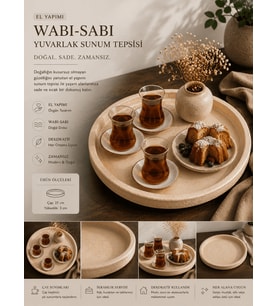 Wabi-Sabi Yuvarlak Sunum Tepsisi 27x27 cm – El Yapımı Dekoratif Çay & İkramlık Servis Tepsisi