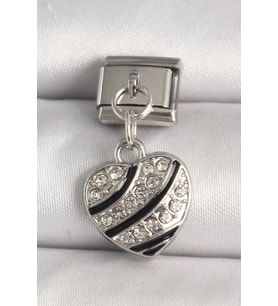 pilelistore 316L Çelik Gümüş Renk Zirkon Taşlı Kalp Model Nomination Charm - TJ-BC1316