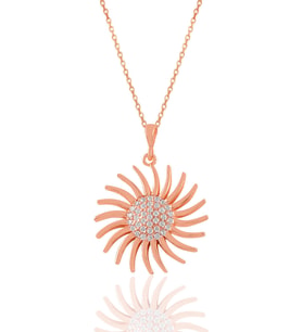 Söğütlü Silver Gümüş rose zirkon taşlı güneş kolye