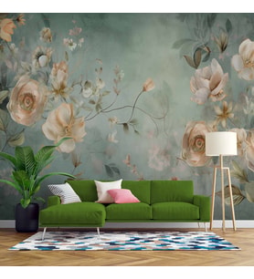 Soft Pembe Beyaz Çiçek Desenli Duvar Kağıdı