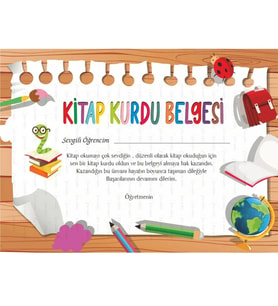 Kitap Kurdu Sertifikası KALIN KARTON 10 ADET A4 Ebatında