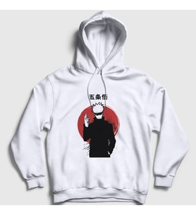 Presmono Unisex Beyaz Satoru Anime Jujutsu Kaisen Kapüşonlu Sweatshirt 130660tt