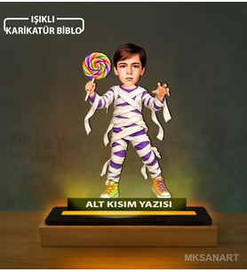 Kişiye Özel Lolipoplu Mor Kıyafetli Şirin Karikatürlü 14 cm MDF Işıklı Biblo - Kişiye Özel Hediye