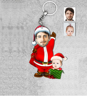 Kişiye Özel Yılbaşı Baba Çocuk Ahşap Anahtarlık-1