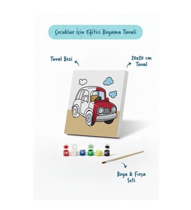 Sevimli Araba Boyama Tuvali – Şövalesiz Boya Seti 20x20