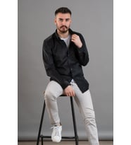 DORSS SLİMFİT ERKEK İNCE FİTİLLİ KADİFE GÖMLEK (Siyah)