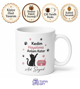 Kedi Annesi Pati İzleri Kum Kabı Tüylü Dost Sevgisi Kupa Bardak Hediye