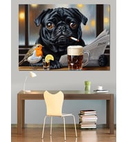 Sigara İçen Pug Köpek Dekoratif Kanvas - Mdf Ahşap Tablo