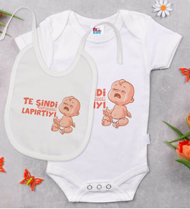 BK Kids Te Şindi Koparacam Tasarımlı Beyaz Bebek Body Zıbın ve Mama Önlüğü Hediye Seti-1