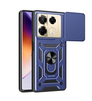 İnfinix Note 40 Pro Kılıf Yüzüklü Standlı Sürgülü Kamera Korumalı Tank Sert Silikon Kapak (Mavi)