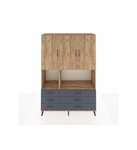 Hyperion Dolap 6 Raflı 6 Çekmeceli 3 Kapaklı 132x44x195 Çam-Çam/Antrasit