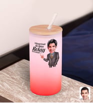 BK Gift Karikatürlü Kırmızı Renk Pipetli Buzlu Cam Bardak 600ml - 1, Arkadaşa Hediye, Doğum Günü Hediyesi