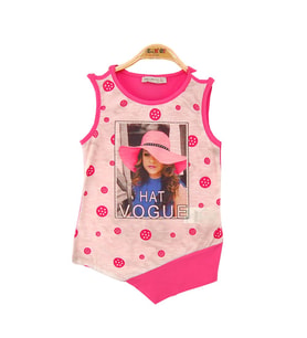 Toontoy Kız Çocuk Atlet Hat Vogue Baskılı (Fuşya)