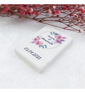 30 Adet Taş Magnet 6x4 Nikah Şekeri Nişan Hediyeliği Pembe Çiçek Desenli-