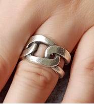 Oval Zincir Şekilli Unisex Yüzük Gümüş Kaplama Ayarlanabilir El Yapımı Yüzük