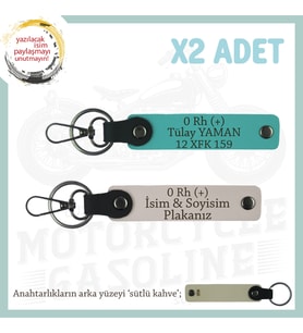 Yol Arkadaşına Özel Hediye İsim Plaka ve 0 Rh (+) Kan Grubu Yazılı x2 Anahtarlık, Pudra-K Turkuaz-SK (Çok Renkli)