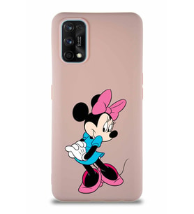 Realme 7 Pro Soft Premier Kapak Minnie Mouse-F Tasarımlı Silikon Kılıf - Pudra (Şeffaf)