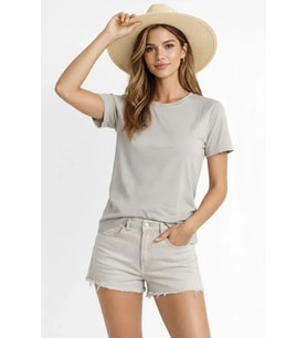 pilelistore- Osy Modal Yumuşak Dokulu Kumaş Bisiklet Yaka T-shirt - Gri